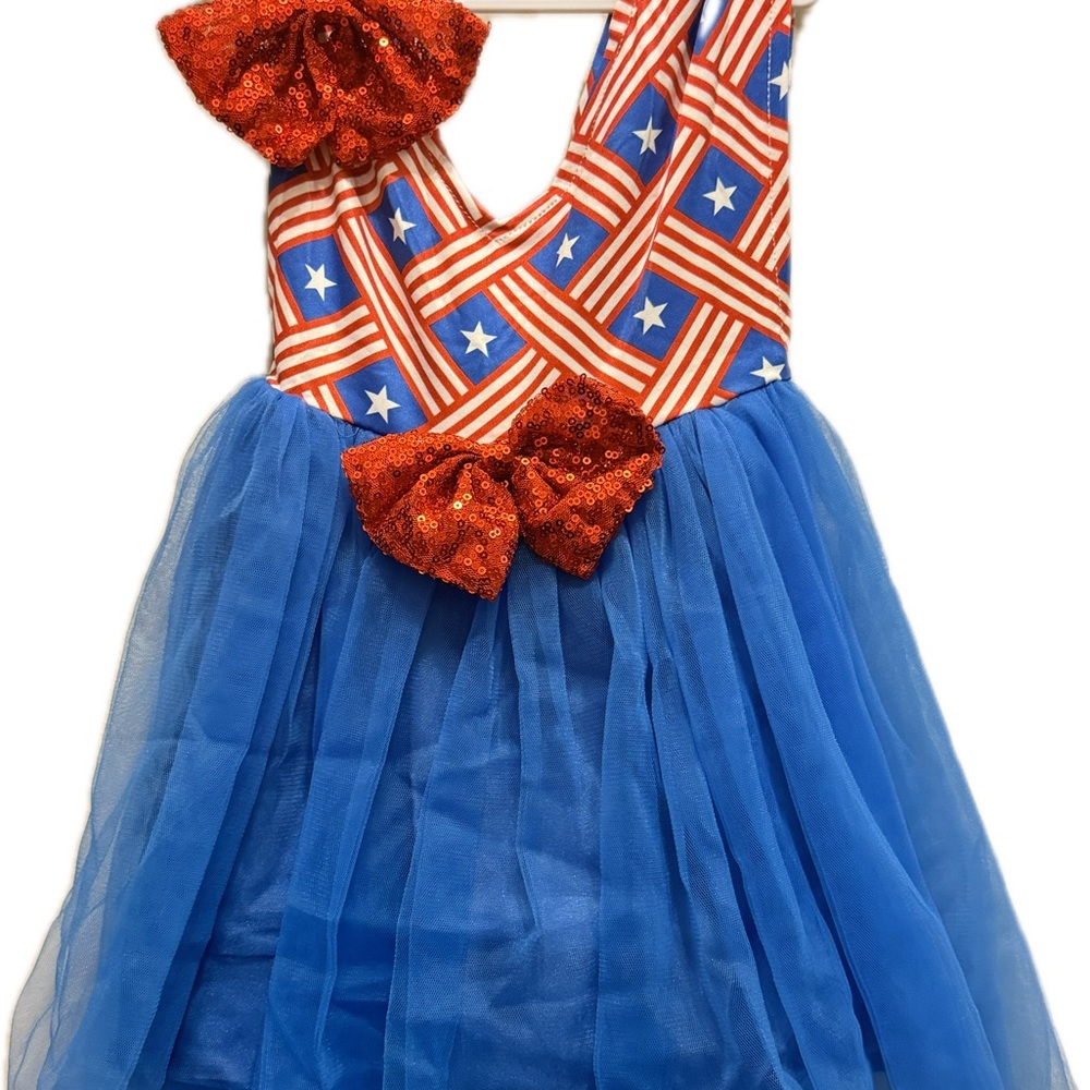 Patriotic Star and Stripe Dress with Blue Tulle